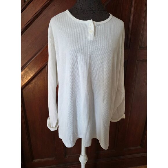 L.A. Blues Womens White Ribbed Henley Top Size 22/24W Cotton Blend Long Sleeve - Picture 1 of 7
